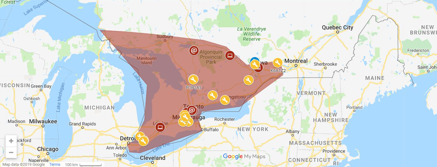Outage map according to Teksavvy